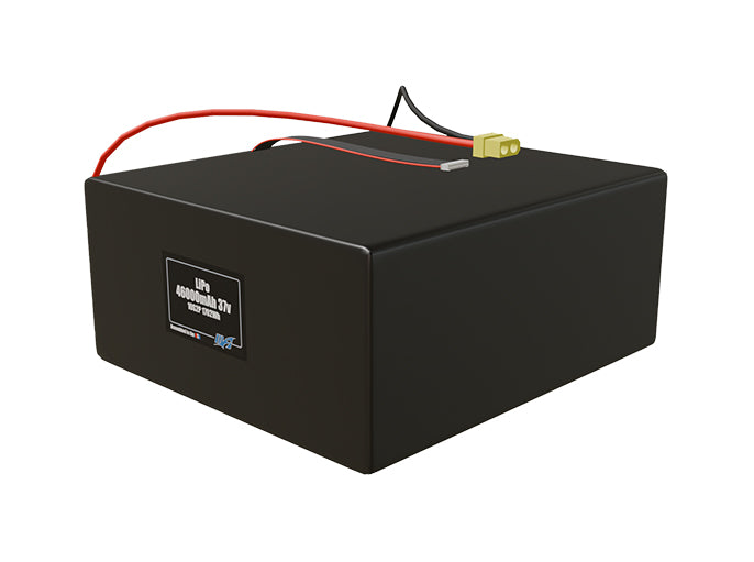 Angled product render of the 46000mAh 20-cell LiPo pack. A lightweight energy source for UAV, drone, and robotic builds.