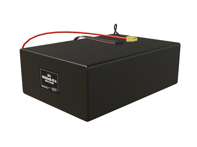Angled product render of the 46000mAh 26-cell LiPo pack. A lightweight energy source for UAV, drone, and robotic builds.
