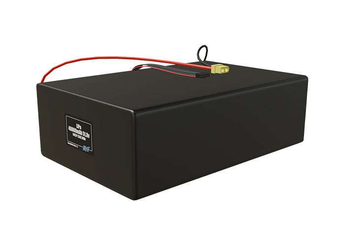 Angled product render of the 46000mAh 28-cell LiPo pack. A lightweight energy source for UAV, drone, and robotic builds.