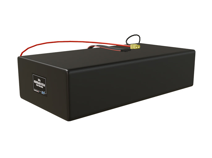 Angled product render of the 46000mAh 36-cell LiPo pack. A lightweight energy source for UAV, drone, and robotic builds.