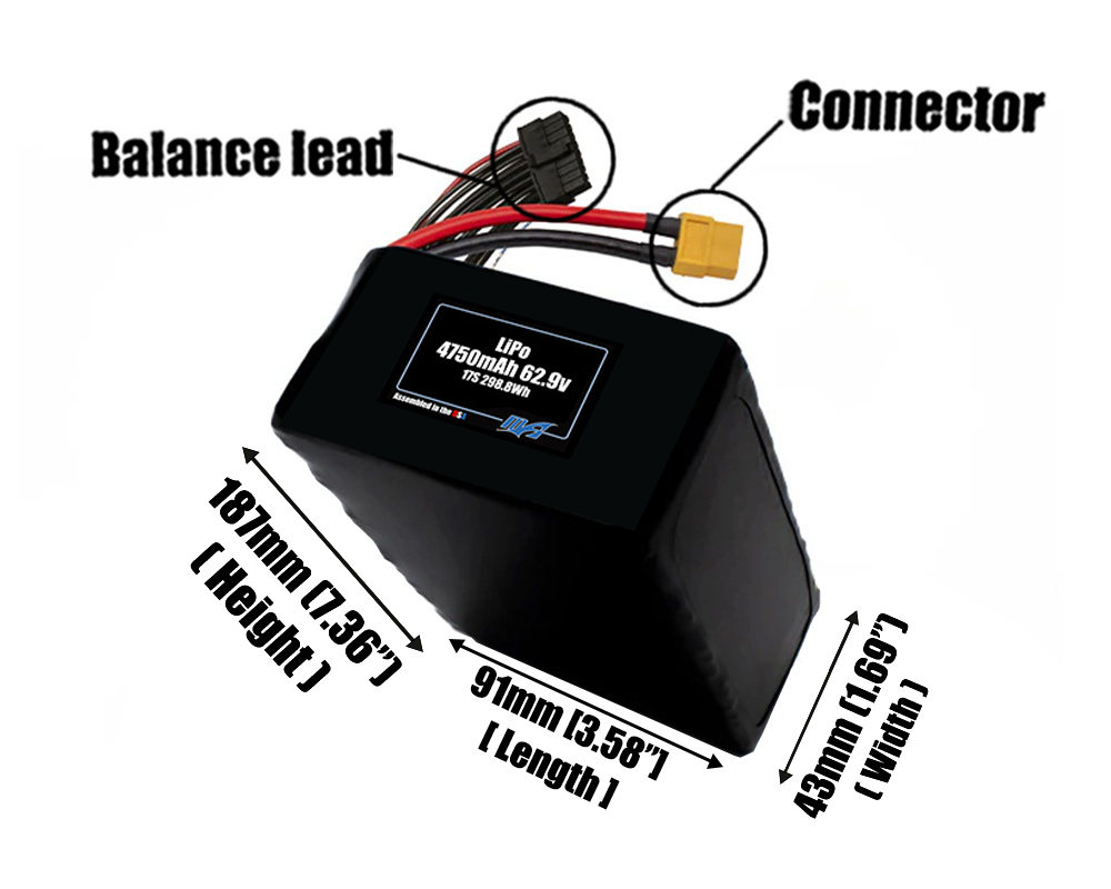 LiPo 4750mAh 17S 62.9v Battery Pack