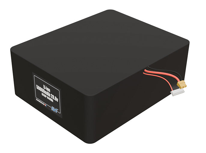 Angled product render of the 50000mAh 80-cell Lithium-ion pack. A lightweight energy source for UAV, drone, and robotic builds.