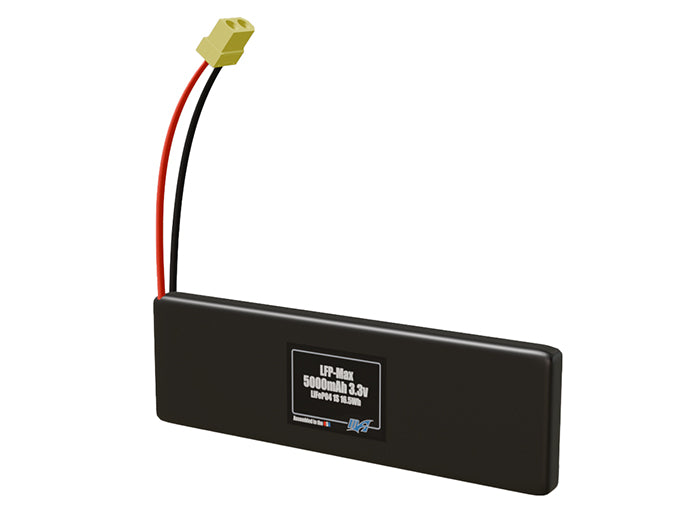 Angled product render of the 5000mAh 1-cell LFP-Max LiFePO4 pack. A lightweight energy source for UAV, drone, and robotic builds.