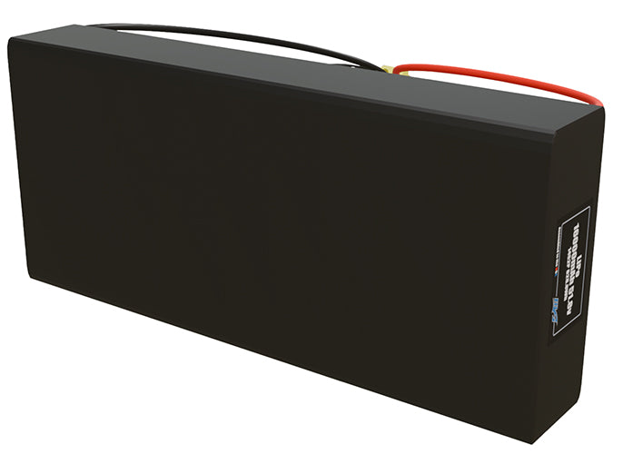 Side-angle render of a 51.8-volt 16000mAh lithium-polymer battery, assembled in the USA for compact UAV, drone, and military robotics platforms.