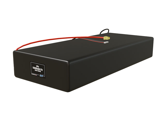 Angled product render of the 51000mAh 30-cell LiPo pack. A lightweight energy source for UAV, drone, and robotic builds.