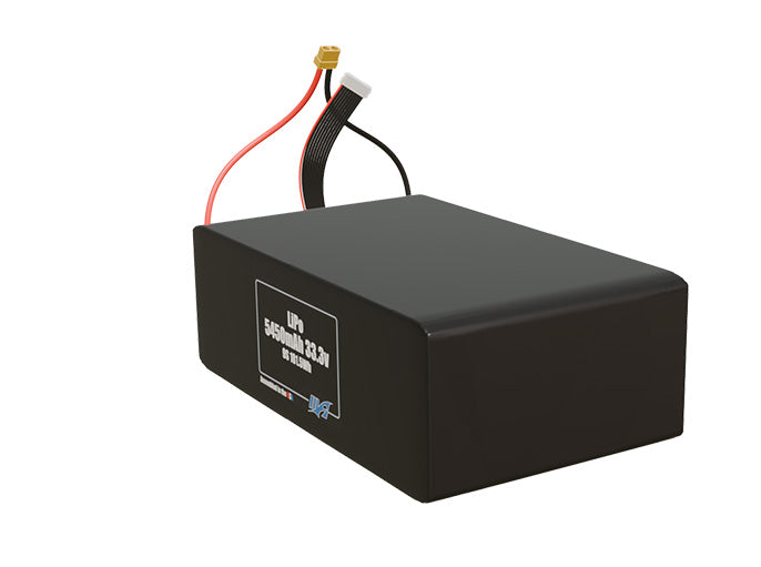 Angled product render of the 5450mAh nine-cell LiPo pack. A lightweight energy source for UAV, drone, and robotic builds.