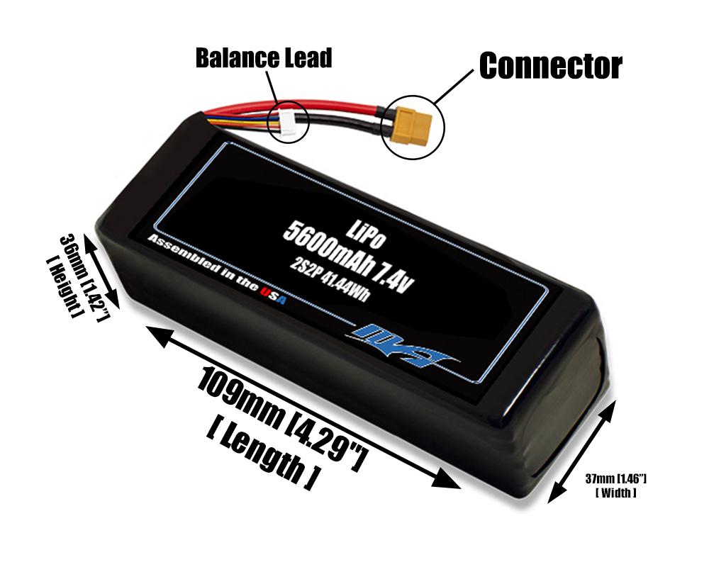 LiPo 5600mAh 2S2P 7.4v Battery Pack