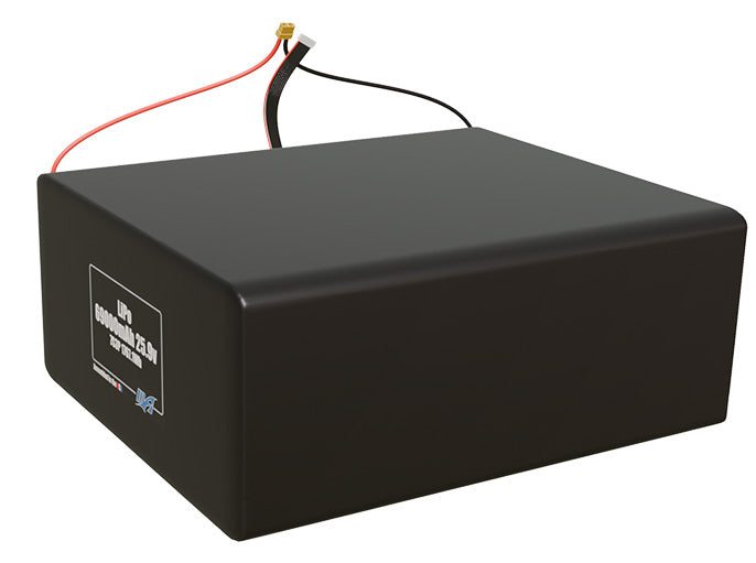 Angled product render of the 69000mAh 21-cell LiPo pack. A lightweight energy source for UAV, drone, and robotic builds.
