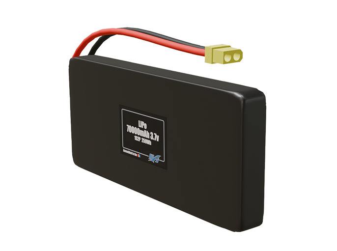 Angled product render of the 70000mAh single-cell LiPo pack. A lightweight energy source for UAV, drone, and robotic builds.