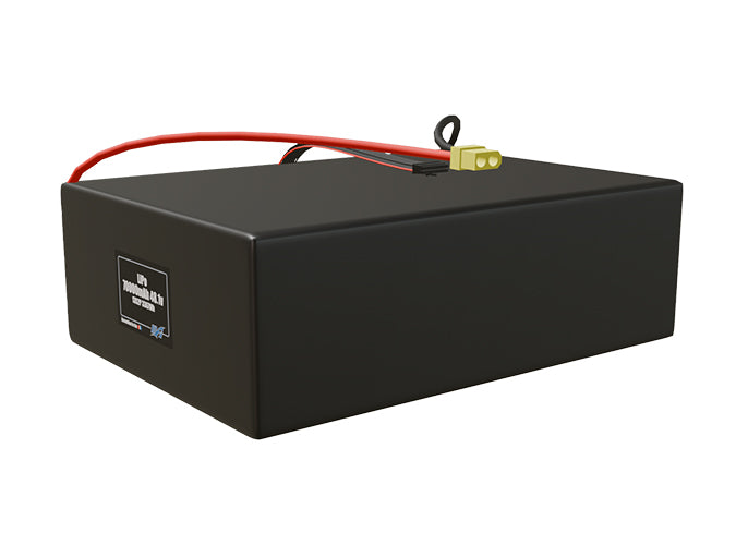 Angled product render of the 70000mAh 26-cell LiPo pack. A lightweight energy source for UAV, drone, and robotic builds.