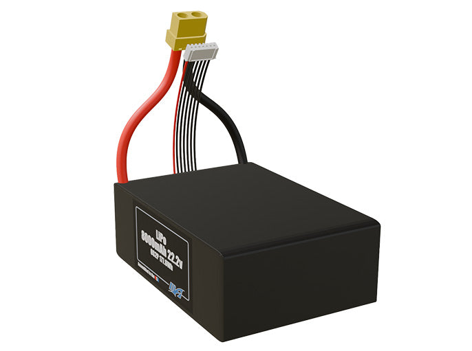 Angled product render of the 8000mAh twelve-cell LiPo pack. A lightweight energy source for UAV, drone, and robotic builds.
