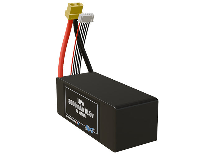 Angled product render of the 8000mAh lite five-cell LiPo pack. A lightweight energy source for UAV, drone, and robotic builds.