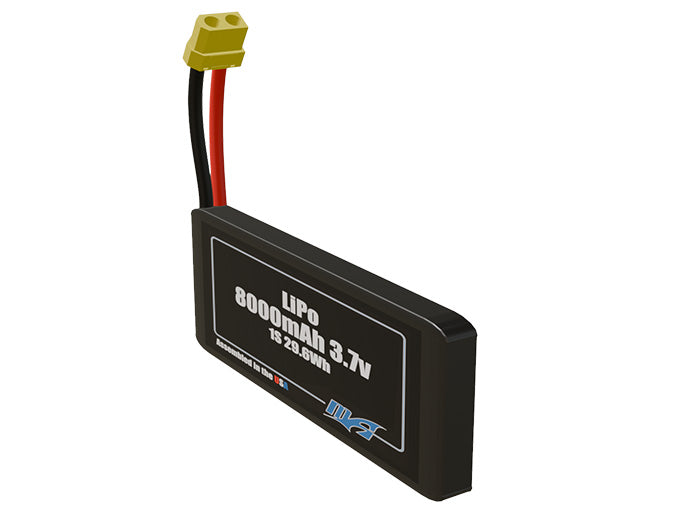 Angled product render of the 8000mAh lite single-cell LiPo pack. A lightweight energy source for UAV, drone, and robotic builds.