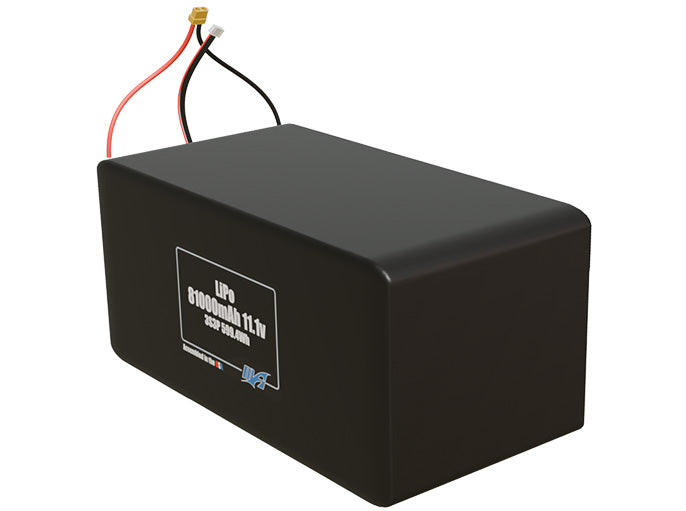 Angled product render of the 81000mAh 9-cell LiPo pack. A lightweight energy source for UAV, drone, and robotic builds.