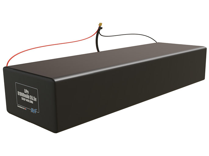 Angled product render of the 81000mAh 45-cell LiPo pack. A lightweight energy source for UAV, drone, and robotic builds.