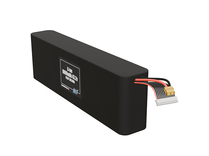 Angled product render of the 9000mAh twenty-four-cell Li-ion pack. A lightweight energy source for UAV, drone, and robotic builds.