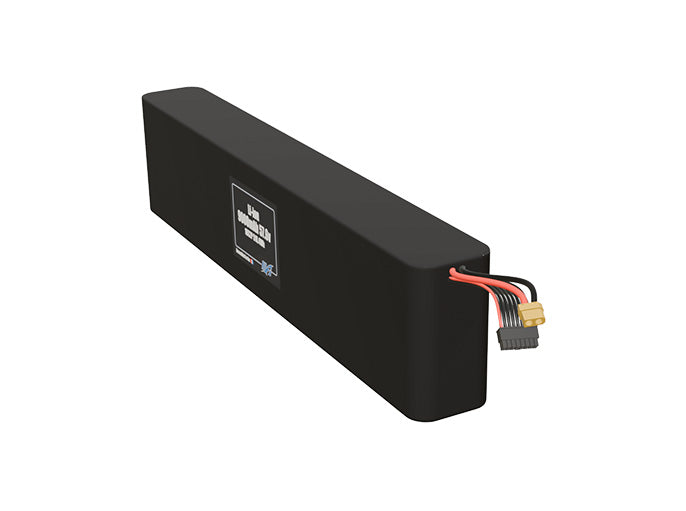 Angled product render of the 9000mAh thirty-two-cell Li-ion pack. A lightweight energy source for UAV, drone, and robotic builds.