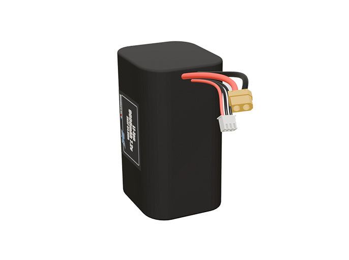 Angled product render of the 9000mAh four-cell Li-ion pack. A lightweight energy source for UAV, drone, and robotic builds.