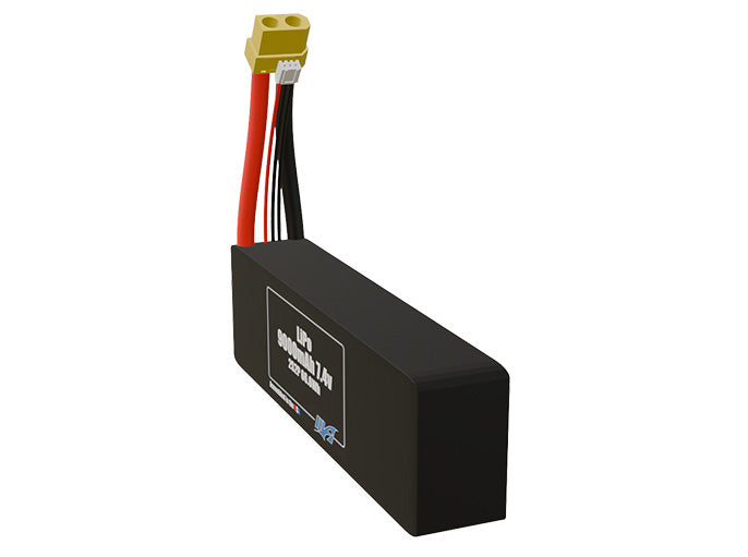 Angled product render of the 9000mAh four-cell LiPo pack. A lightweight energy source for UAV, drone, and robotic builds.