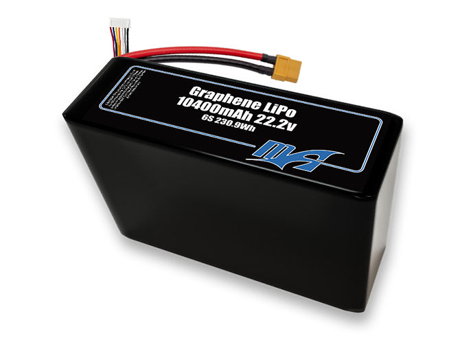 A MaxAmps Graphene LiPo 10400mAh 6S 2P 22.2 volt battery pack