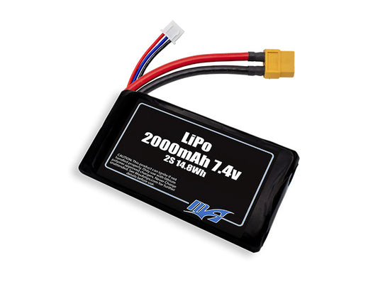 Compact 7.4-volt 2000mAh lithium-polymer battery, built for lightweight drone, UAV, and robotics projects.