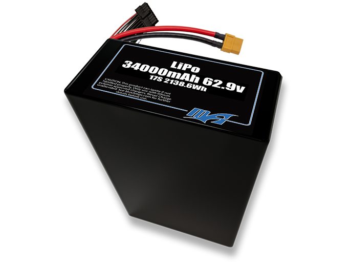 A MaxAmps LiPo 34000mAh 17S 2P 62.9 volt battery pack