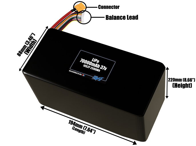 LiPo 70000mAh 10S2P 37v Battery Pack
