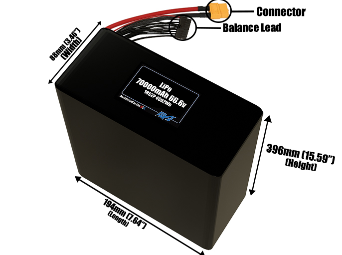 LiPo 70000mAh 18S2P 66.6v Battery Pack