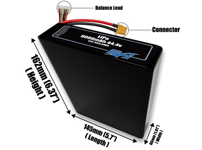 LiPo 9000mAh 12S2P 44.4v Battery Pack