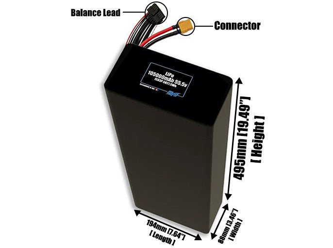 LiPo 105000mAh 15S3P 55.5v Battery Pack
