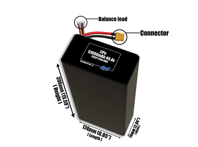 LiPo 51000mAh 12S3P 44.4v Battery Pack