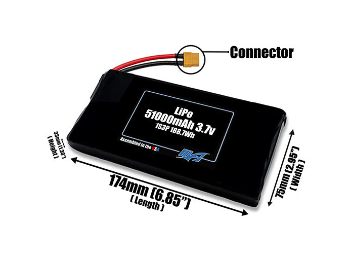 LiPo 51000mAh 1S3P 3.7v Battery Pack