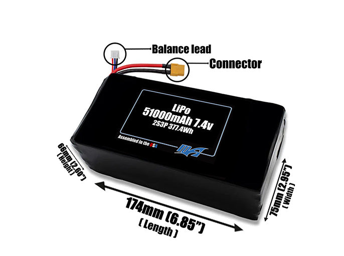 LiPo 51000mAh 2S3P 7.4v Battery Pack