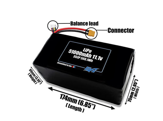 LiPo 51000mAh 3S3P 11.1v Battery Pack