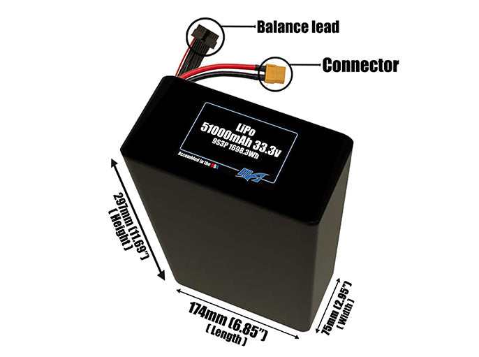 LiPo 51000mAh 9S3P 33.3v Battery Pack