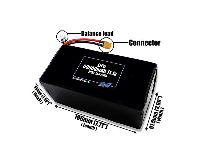 LiPo 69000mAh 3S3P 11.1v Battery Pack