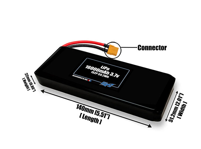 LiPo 16000mAh 1S2P 3.7v Battery Pack