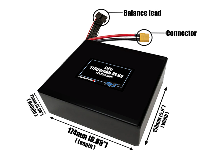 LiPo 17000mAh 14S 51.8v SBS Battery Pack