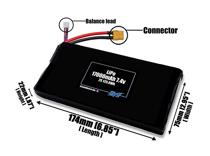 LiPo 17000mAh 2S 7.4v Battery Pack