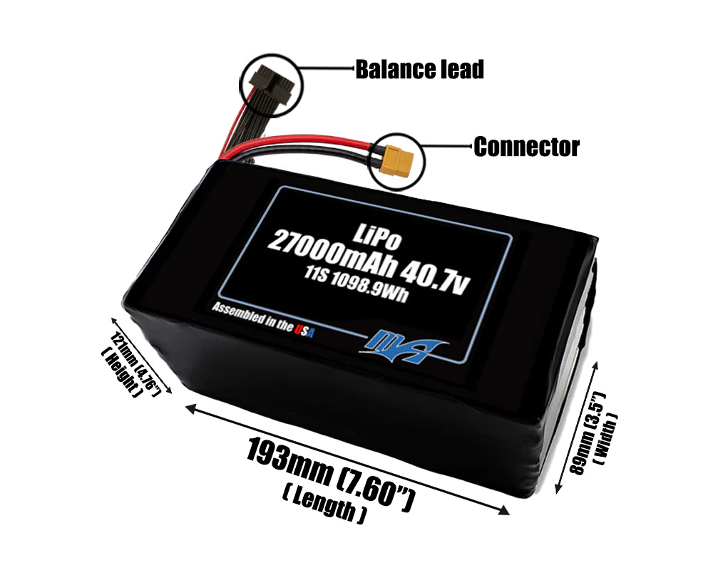 LiPo 27000mAh 11S 40.7v Battery Pack