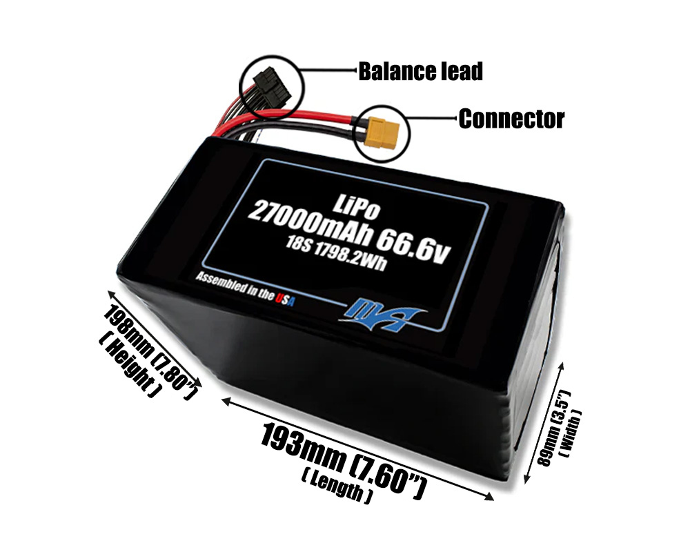 LiPo 27000mAh 18S 66.6v Battery Pack