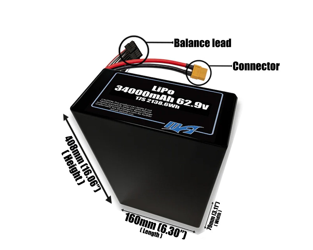 LiPo 34000mAh 17S2P 62.9v Battery Pack