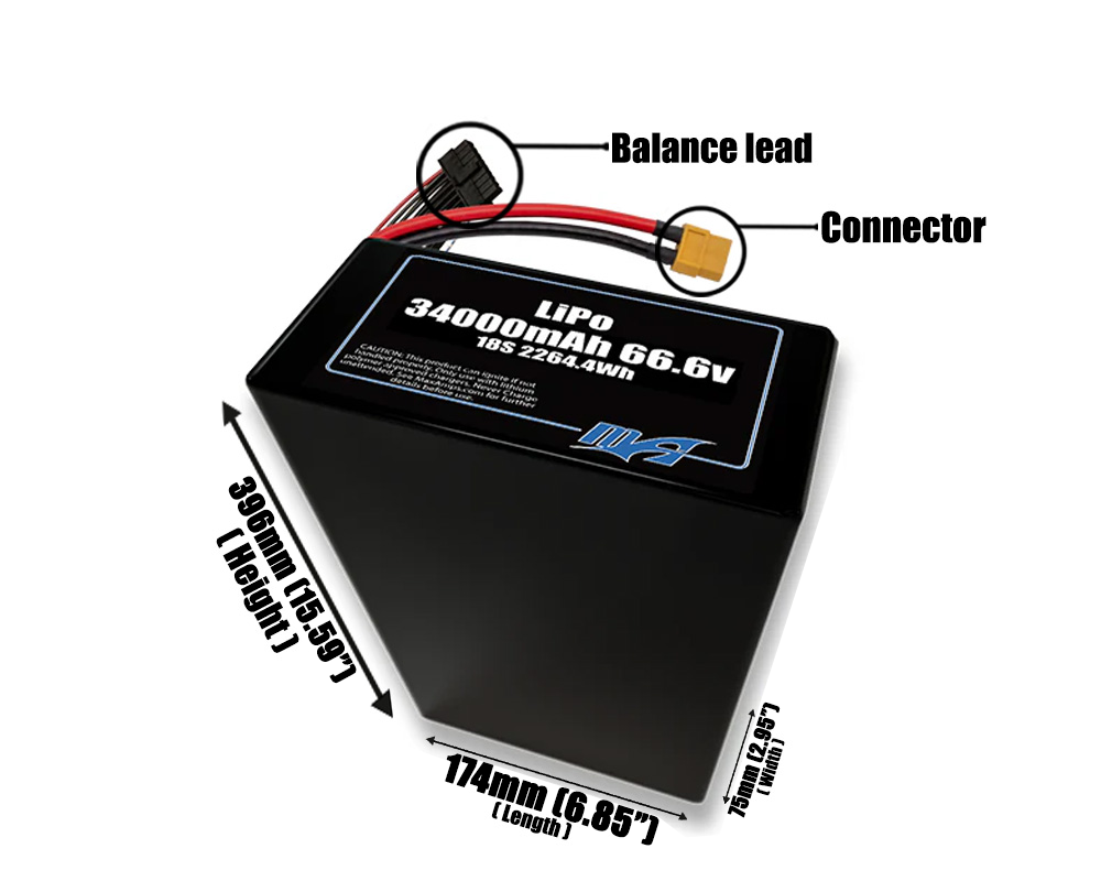 LiPo 34000mAh 18S2P 66.6v Battery Pack