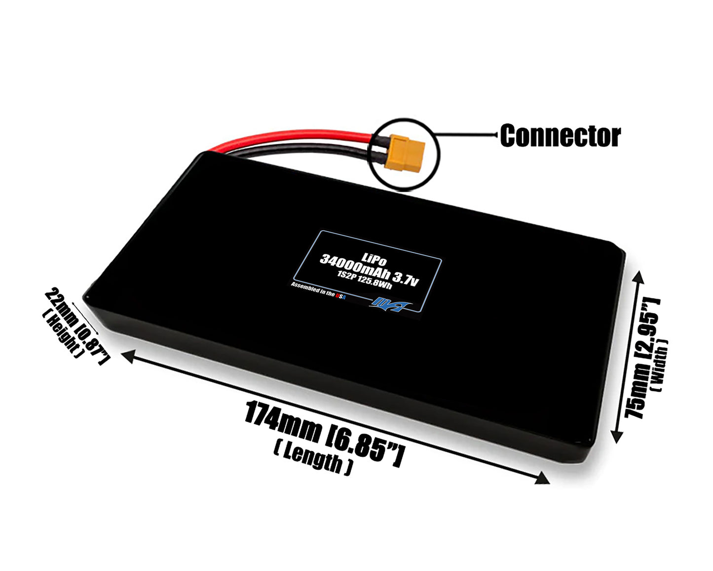 LiPo 34000mAh 1S2P 3.7v Battery Pack