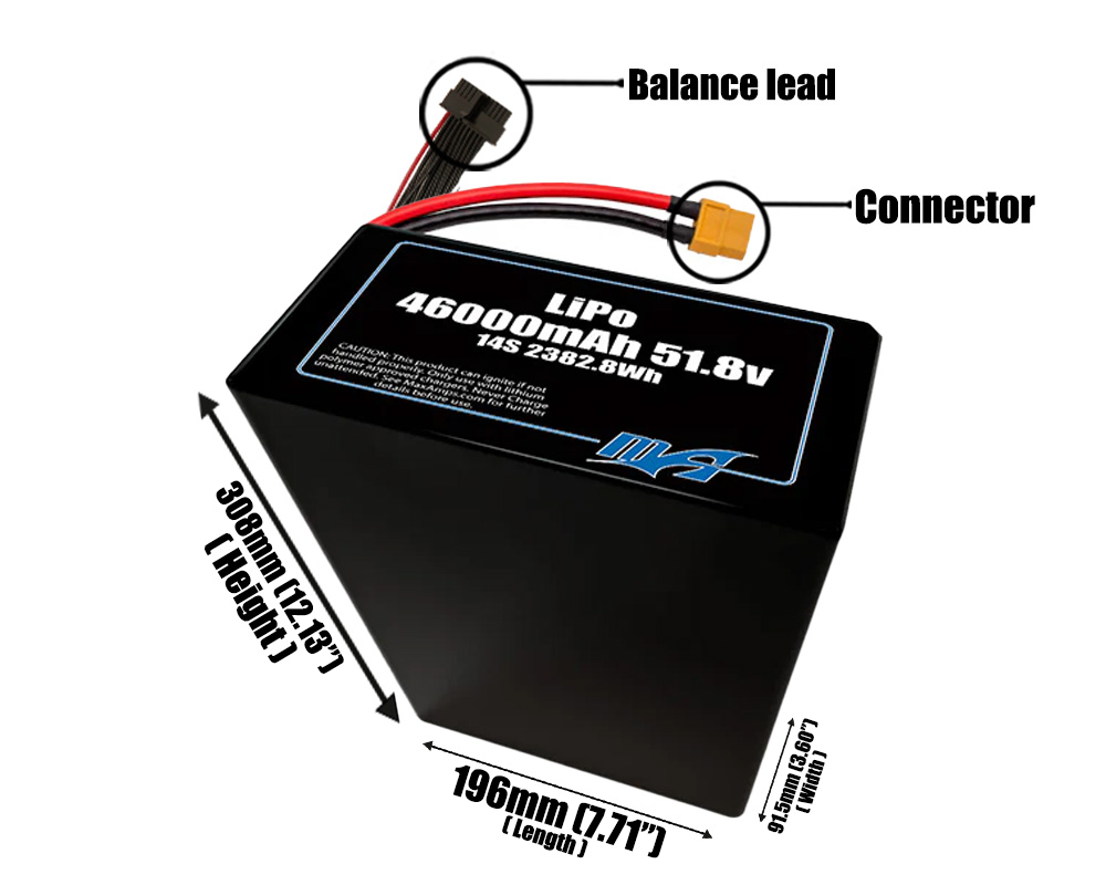 LiPo 46000mAh 14S2P 51.8v Battery Pack