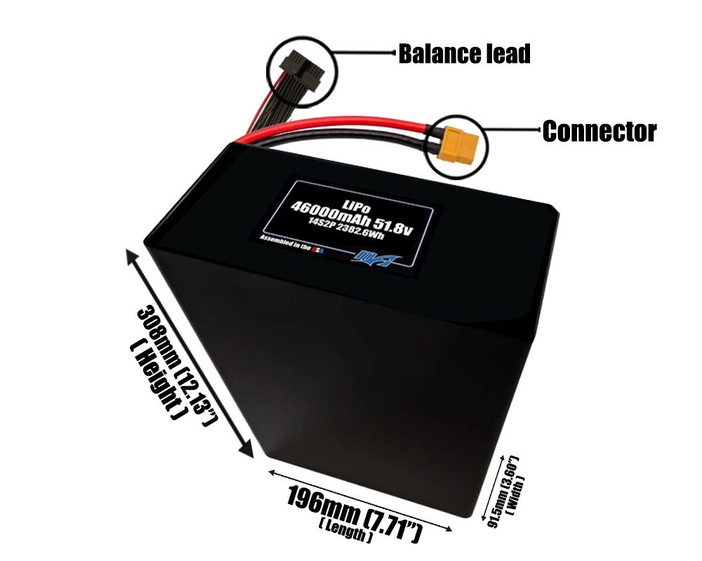 LiPo 46000mAh 14S2P 51.8v Battery Pack