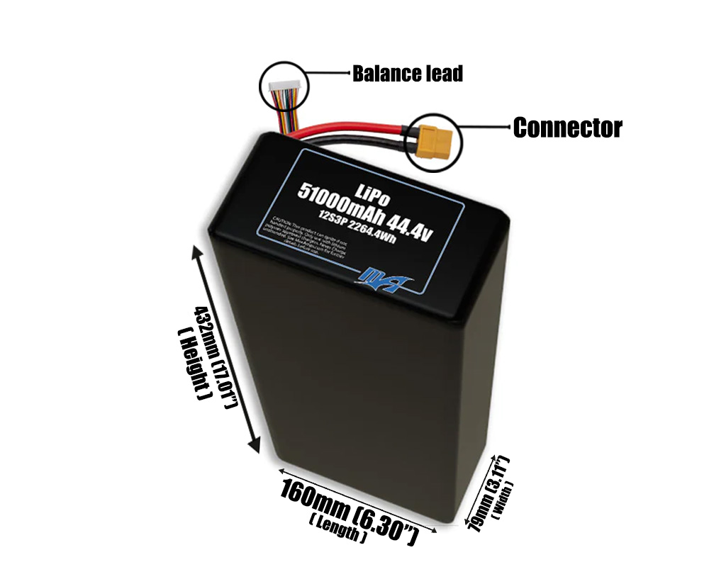 LiPo 51000mAh 12S3P 44.4v Battery Pack