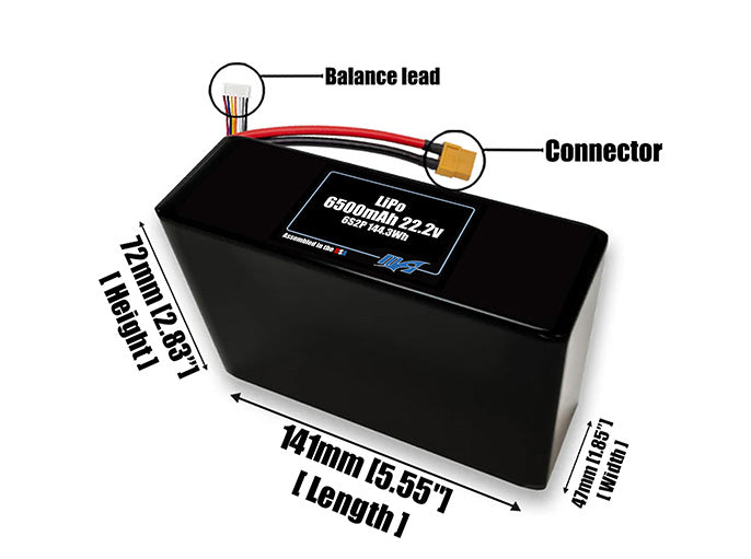 LiPo 6500mAh 6S2P 22.2v Battery Pack