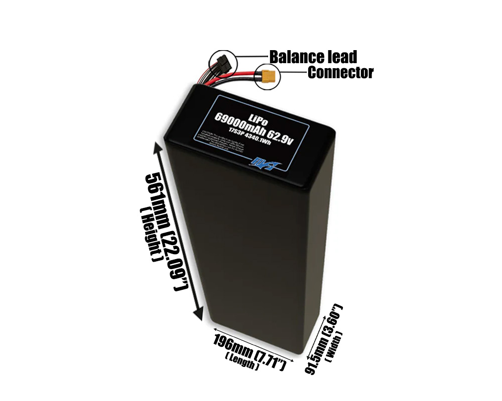 LiPo 69000mAh 17S3P 62.9v Battery Pack