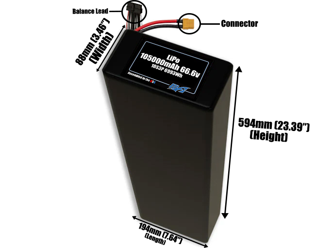 LiPo 105000mAh 18S3P 66.6v Battery Pack